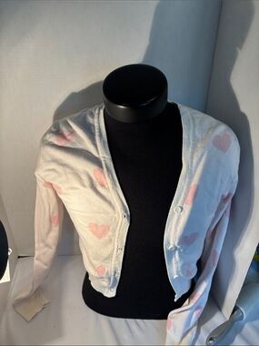 Urban Heritage White Cardigan with Pink Heart Pattern